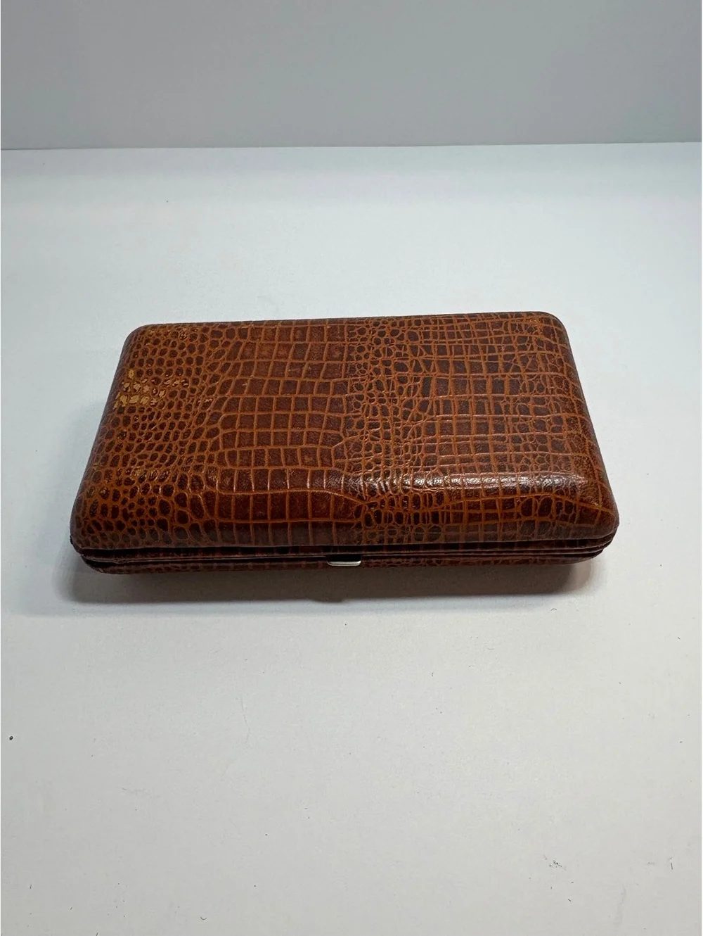 Vintage Linden Travel Alarm Clock Radio Leather Croc Case Hong Kong UNTESTED